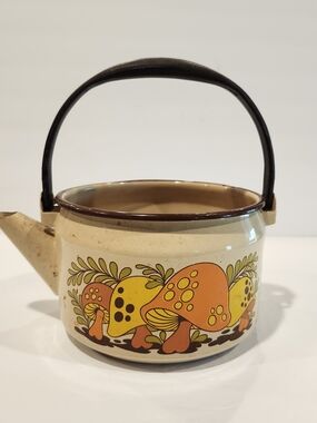 Vintage Sears Merry Mushroom Pattern Enamel Teapot 1970's
